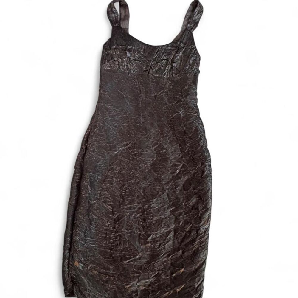 Niki Women's Gray Metallic Crinkle Midi Dress sz 6